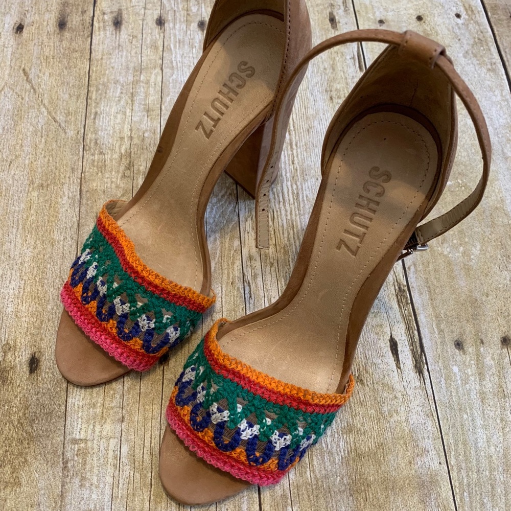 Schutz Joana Block Heel Ankle Strap Heels Sz 6.5B